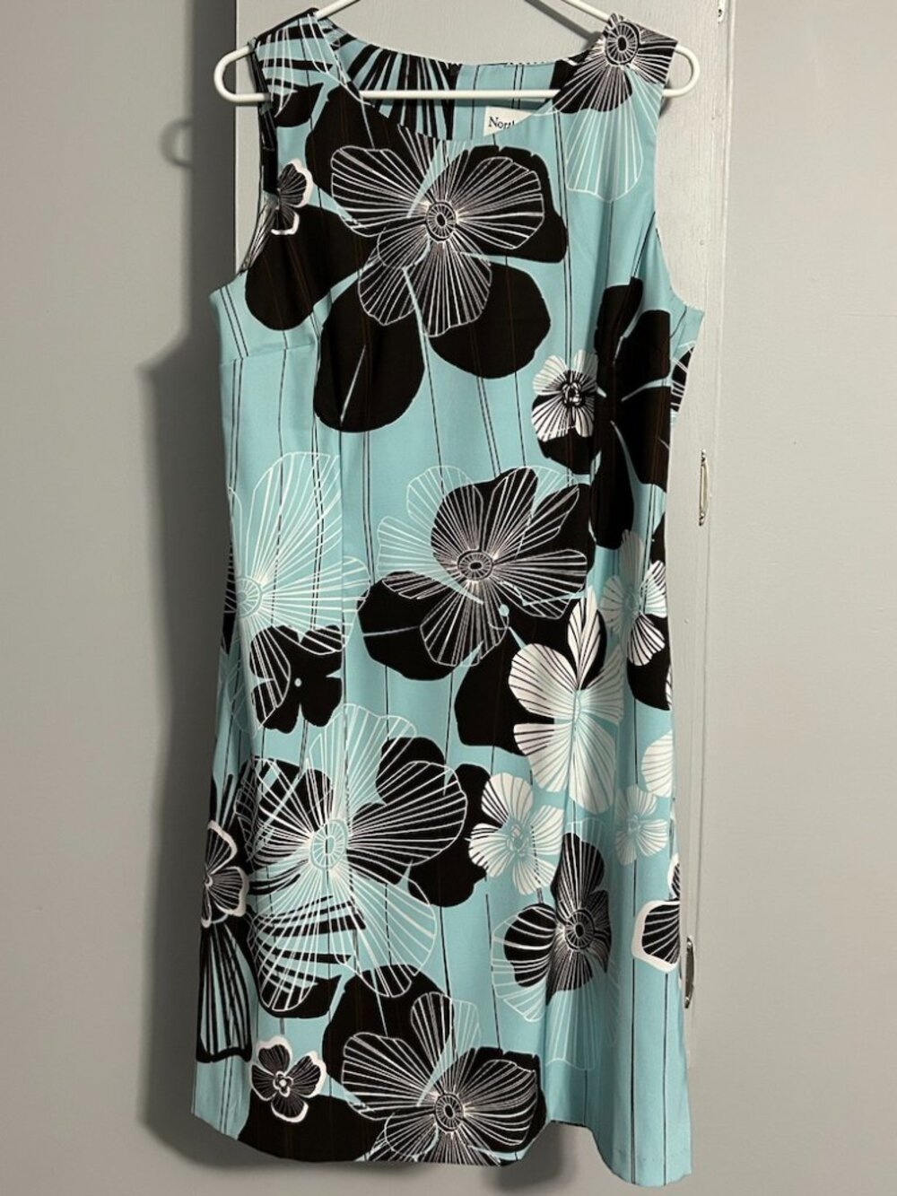 NorthStyle Aqua/Brown/White Floral Sleeveless‎ Sheath Midi Dress Women's 14